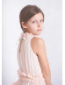 High Neck Peach Tulle Ruffled Twirl Flower Girl Dress